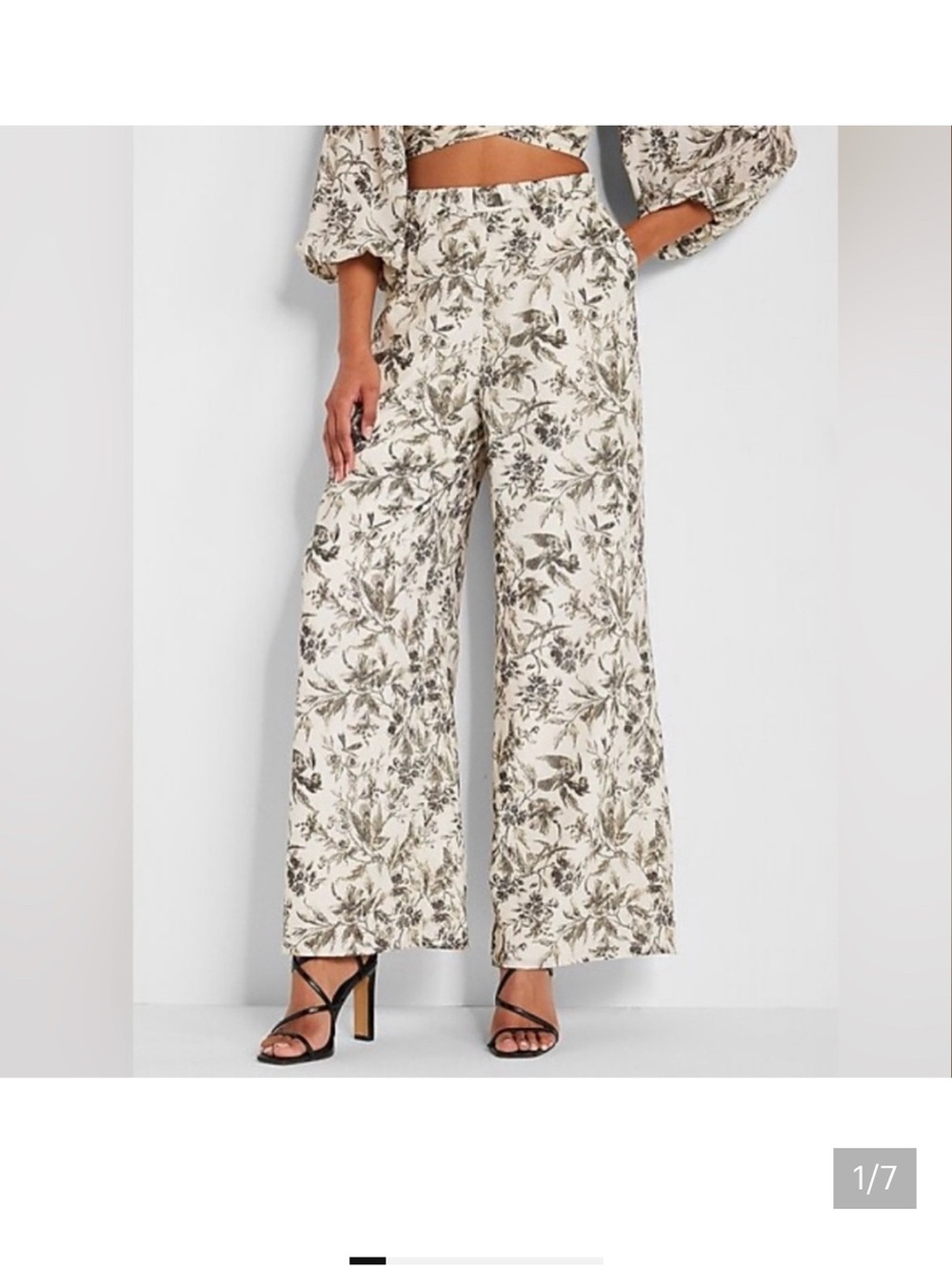Express Floral Wide-Leg Linen-Blend Pants - Ivory/Olive